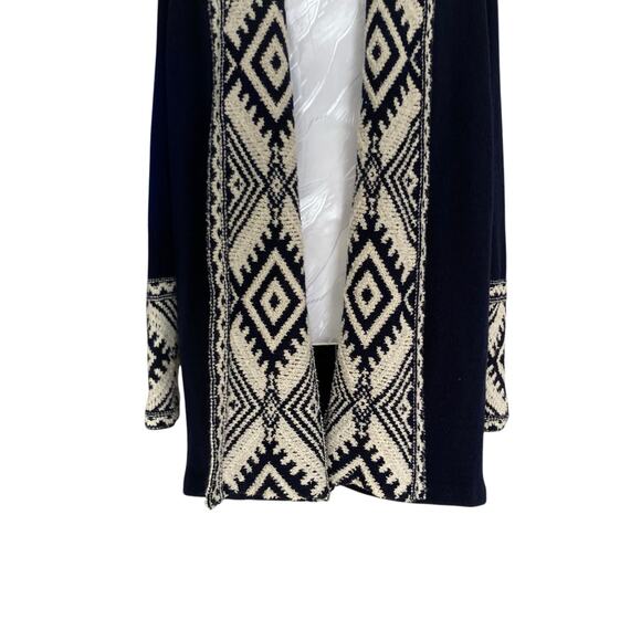 Ralph Lauren Blue White Geometric Tribal Open Front Knit Cardigan Size Small - Picture 6 of 16